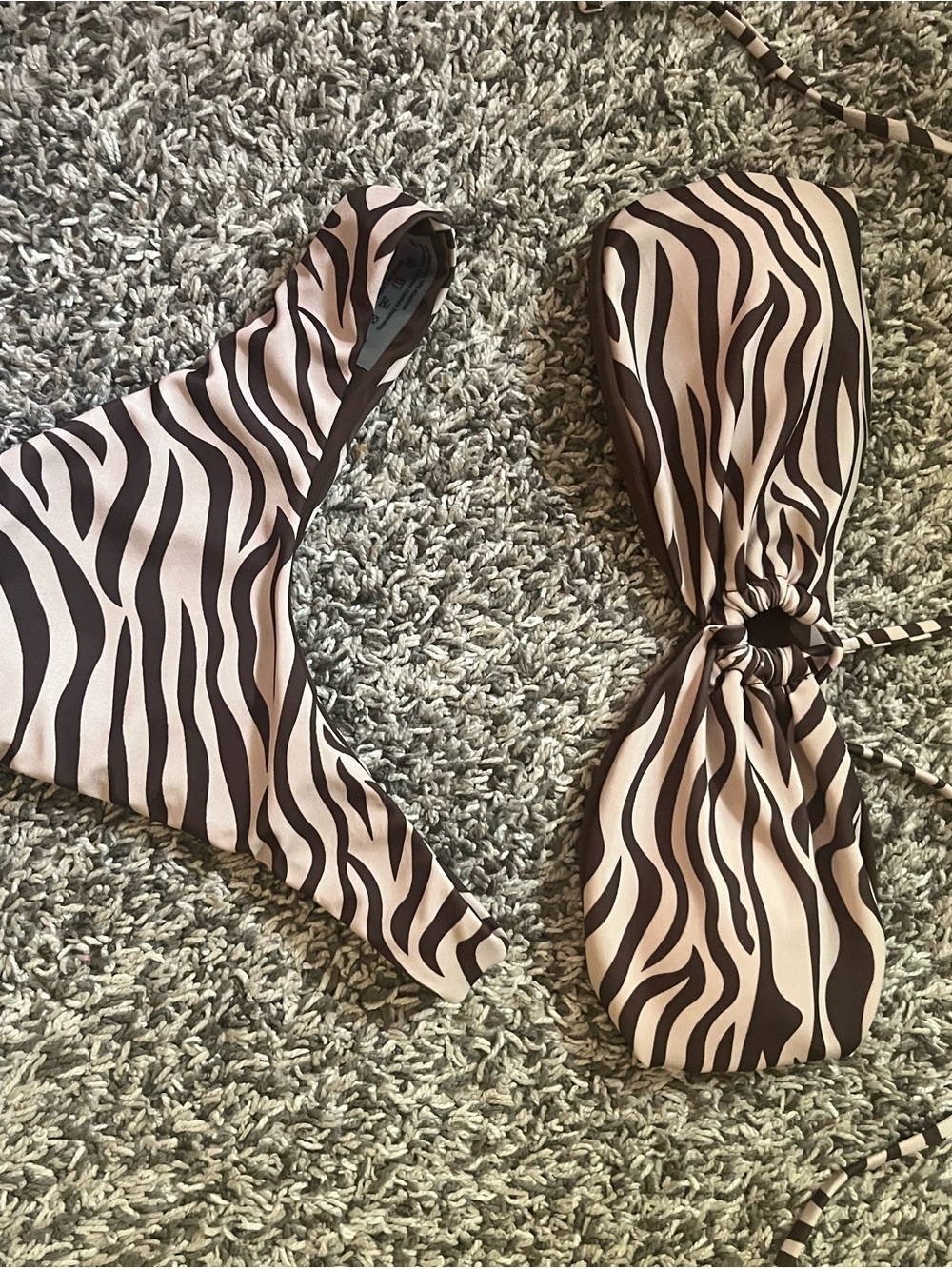 Source Unknown Zebra Print Womens Swim Bikini Set in Brown and Cream